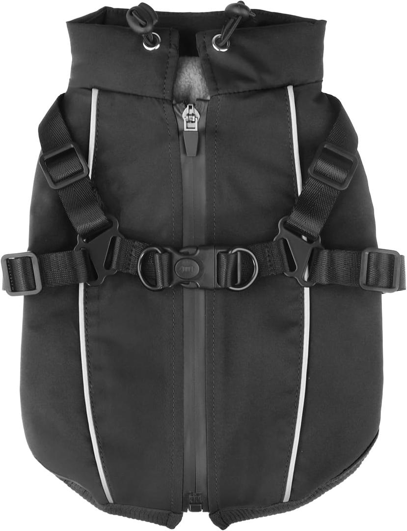 Dog Winter Coat Reflective Water-Resistant Jacket, Fleece Lined Windproof Puppy Coat with Back Zipper & D-Ring, Cold Weather Dog Coats for Small Medium Dogs (M, Black)