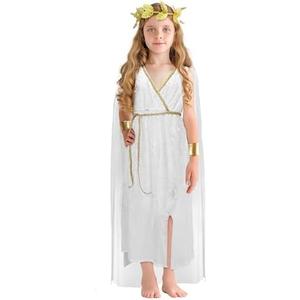 JEGERMIG Greek Costume Kids Toga Roman Goddess Athena Children Halloween Cosplay Grecian Dress Up Outfit Set, L