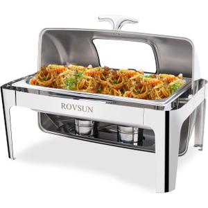 ROVSUN Roll Top Chafing Dish Buffet Set,NSF 9 Quart Rectangular Stainless Steel Chafer for Catering,Buffet Servers and Warmers Set with Glass Window for Wedding, Parties, Banquet, Events, Full Size (1 Pack)