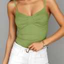 Tankaneo Womens Summer Y2k Spaghetti Strap Tops V Neck Slim Fit Backless Crop Tops Going Out Ruched Cami Shirts (Green)