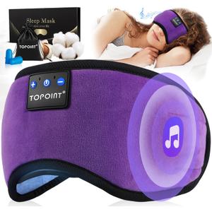 TOPOINT Sleep Mask with Headphones Bluetooth 5.4 Wireless, Sleep Headphone with Microphone Built-in HD Speakers Music, Eye Mask for Sleeping Men Women Travel Meditation Girl Cool Gadgets (Deep Purple)