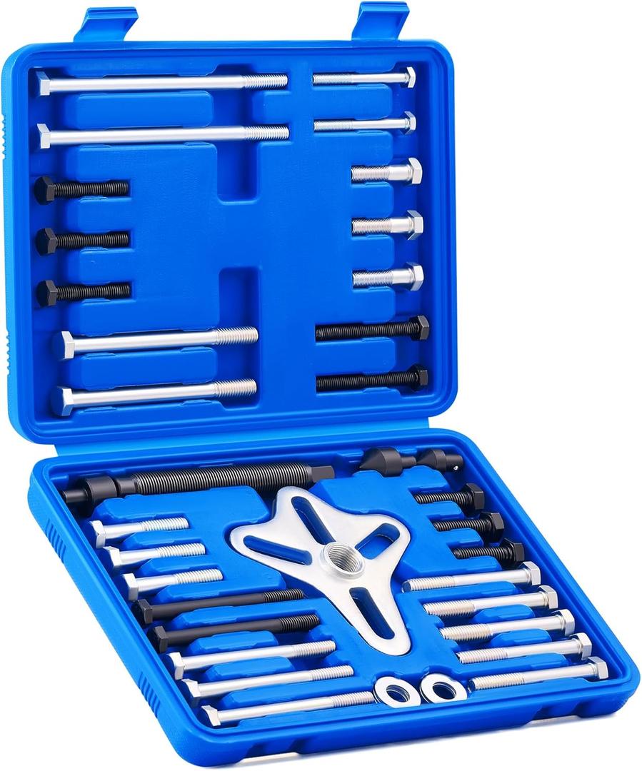 Orion Motor Tech Harmonic Balancer Puller Kit, Power Steering Pulley Puller Installer Tool Set, Automotive Steering Wheel Puller Tool Kit, Flange Type Gear and Crank Puller Set (blue)