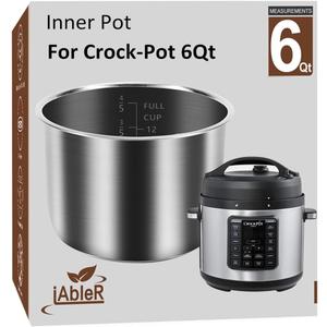 Inner Pot for Crock Pot 6 Quart - Stainless Steel Replacement Pot for Crock-Pot 6 Qt Multi-Cooker Crockpot 6 Quart Pressure Cooker 2100467 Accessories Parts