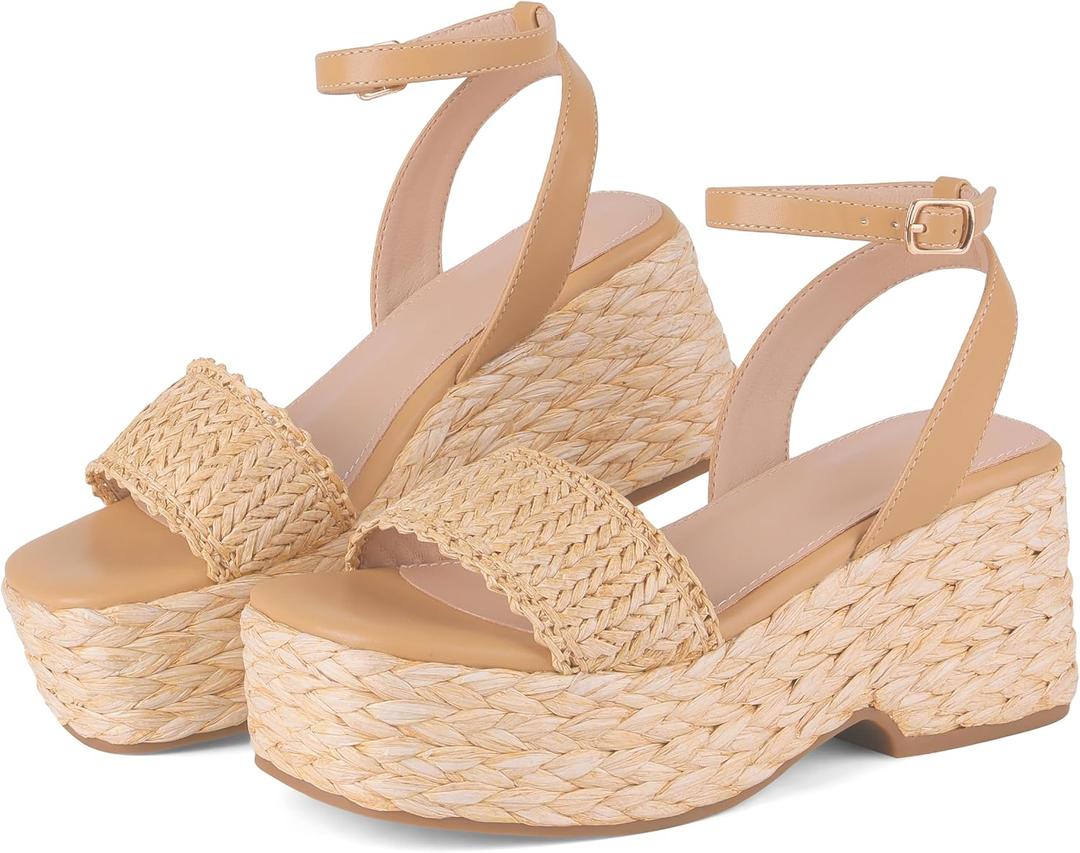 Marc Ford Platform Sandals for Women Summer Espadrilles Wedges - Ankle Strap, Buckle, Open Toe, Beach Shoes, Vacation, Dressy, Size 7.5