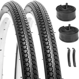 Hycline 26X1 3/8 Bike Tire Set: 2-Pack (37-590) Folding High-Density Bicycle Tires with Schrader Tubes & Tire Levers Fits Vintage 261 3/8 City/Commuter Bikes