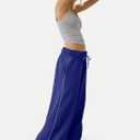 IWD Wide Leg Sweatpants for Women High Waisted Baggy Lounge Pants Interior Drawstring Sweat Pants with Pockets (Blue, L)