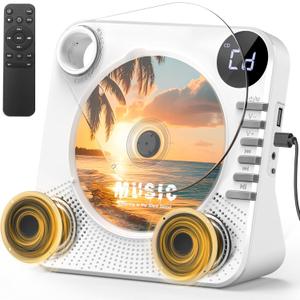 Desktop CD Player Bluetooth with HiFi Dual Speaker, CD Player for Home with Remote Control,Dust Cover,LCD Display,Sleep Timer,EQ Sound,USB/AUX/3.5mm Earphone Jack for Home,Kids,Gift (White)