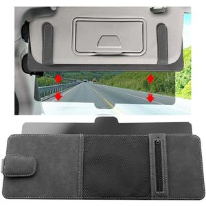 Car Sun Visor Extender Organizer, Visor Sun Blocker Extension with Magnetic Sunglasses Holder & Ticket Pouch, Multifunctional Auto Sunshade Storage Holder, Universal for Vehicles (Dark Gray)