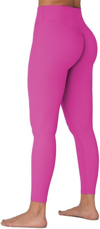 Sunzel Sunzfly Invisible Butt Scrunch Workout Leggings for Women, Butt Lifting High Waisted Gym Yoga Pants with Tummy Control 25" Sonic Pink Large