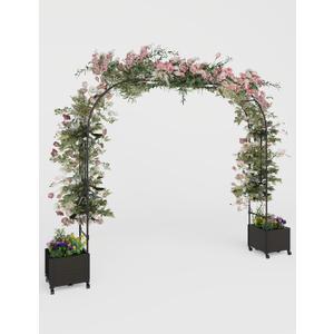 Span 86.6 in Garden Arch Trellis for Climbing Plants, Metal Wedding Arch Flowers Frame Backdrop Stand,Balloon Decor Garden Arch Arbor for Wedding Garden Party Plant Support FlowerRaised Planter Box