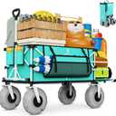 Navatiee 260L Beach Wagon with Extended Tailgate, 440lbs Heavy Duty Beach Cart with 9 Big Balloon Wheels for Sand, Collapsible Folding Wagon with Side Pocket for Outdoor, Light Blue