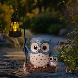 Garden Statues Owl with Solar LED Lantern, Resin Solar Garden Decor for Outside, Yard Decorations Outdoor for Patio, Porch, Balcony, Lawn Ornaments, House Warming Birthday Gifts for Mom Women Grandma (Jd-blue)
