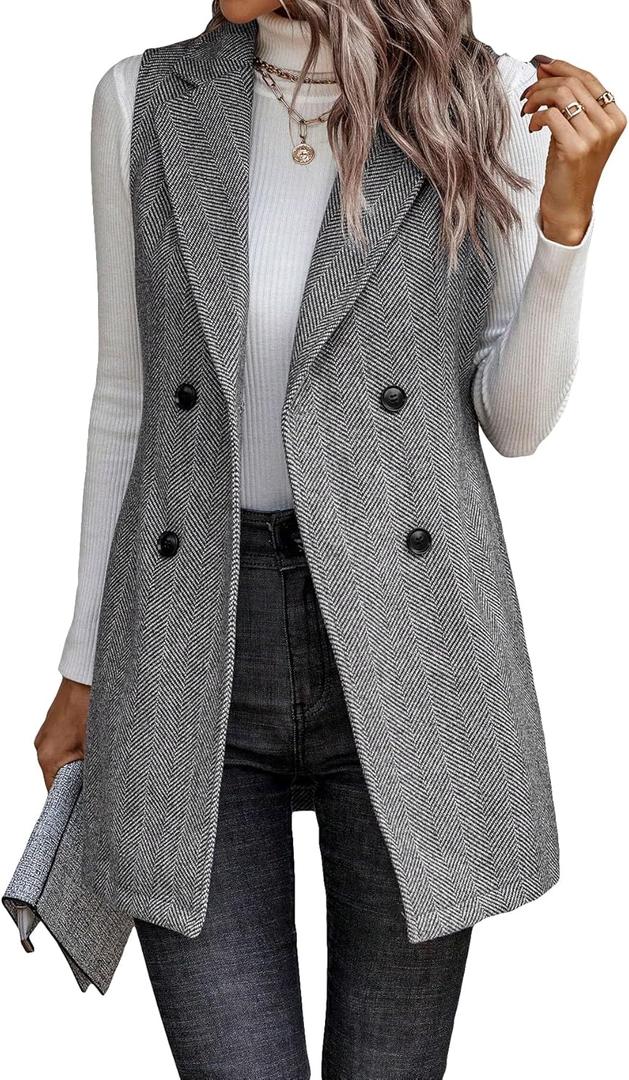 Floerns Women's Lapel Neck Sleeveless Double Breasted Office Vest Blazer (Large)