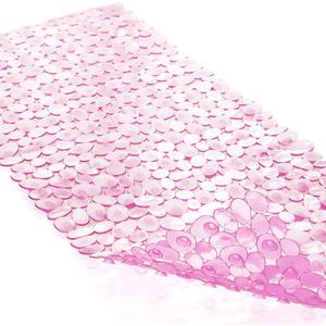 Bath Tub and Shower Mats, Non-Slip Pebble 35 x 16 Inches Machine Washable Bathtub Mat with Drain Holes, Suction Cups for Bathroom (Clear Pink)