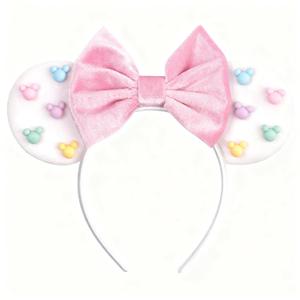 bianbaistar Colorful Candy-Inspired Mouse Ears Headband with Sparkling Glitter  Perfect for Fun Parties, Themed Events, and Holiday Celebrations (Candy Pop White)