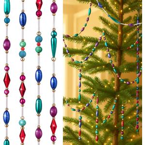 24 Feet Exquisite Christmas Tree Decor Acrylic Beads Xmas Tree Garland Multicolor Glitter Hanging Bead Decorations Garland for Trees Indoor Outdoor Home Decor Use(Retro Multicolor)