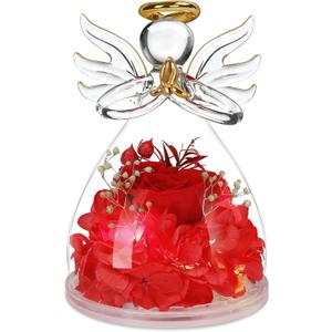 Valentines Day Rose Gifts for Her,Fresh Flowers for Delivery,Birthday Gifts for Women Mom,Preserved Flowers in Glass Angel Figurine,Mothers Day Rose Gift for Mom Grandma,Light Up Red Gift Valentines