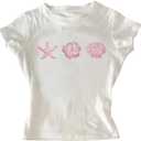 RoseSeek Girl's Short Sleeve Graphic Tees Crew Neck Floral T Shirts Summer Tight Crop Tops