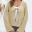 Saodimallsu Womens Summer Crochet Lightweight Cardigans Tie Front Mesh Knit Long Sleeve Casual V Neck Beach Cover Ups (S)