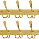 Dseap Coat Rack Wall Mounted - 5 Tri Hooks, Heavy Duty, Stainless Steel, Metal Coat Hook Rail for Coat Hat Towel Purse Robes Mudroom Bathroom Entryway (Gold, 2 Packs)