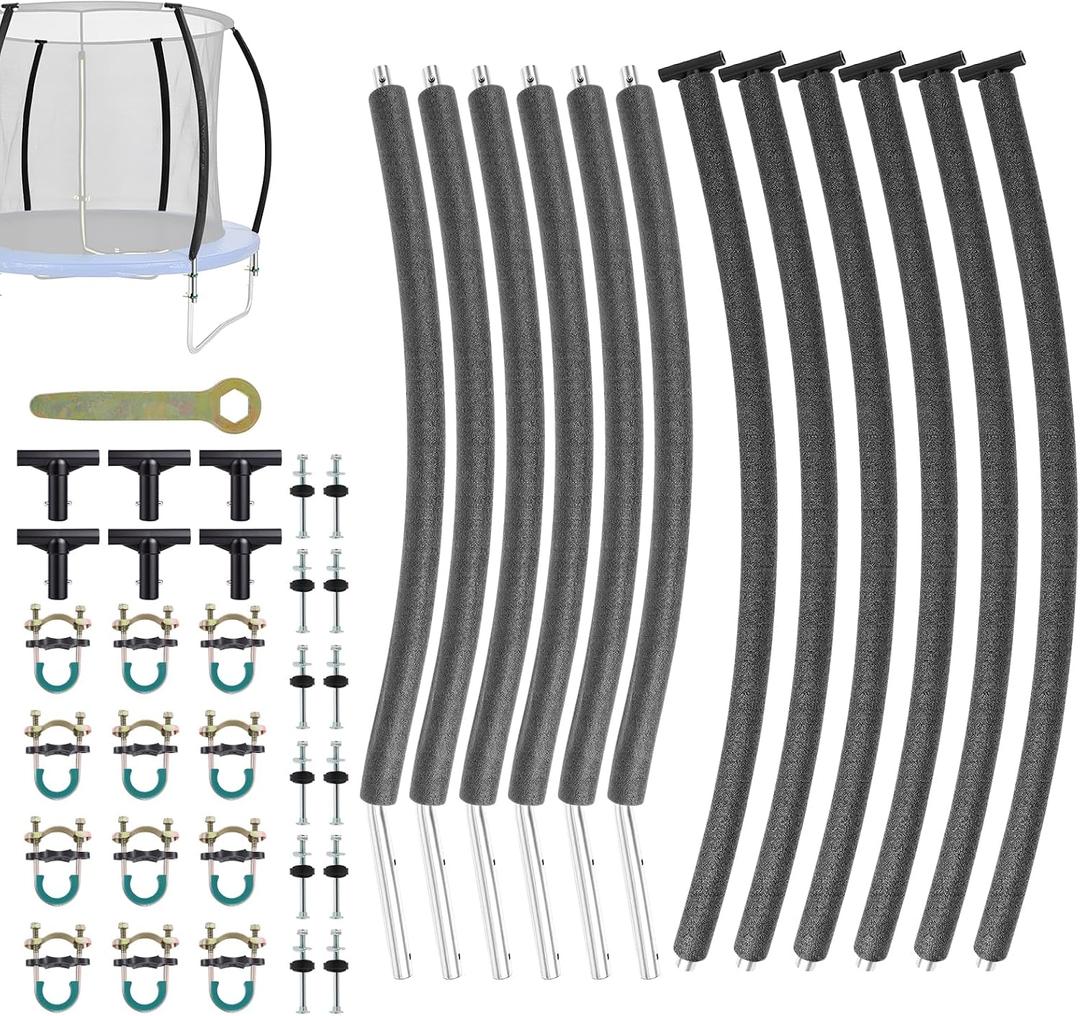 6PCS Trampoline Replacement Straight/Curved Poles
8-16FT Universal Enclosure Pole|with Foam Sleeve&Hardware|2 Installation Ways