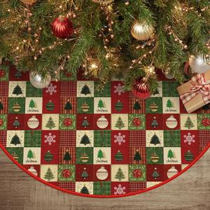 AVOIN colorlife Plaid Patchwork Christmas Tree Skirt 36 Inch, Winter Holiday Tree Mat Ornament Decoration