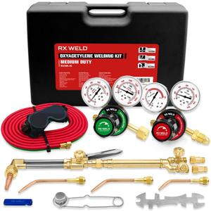RX WELD Medium Duty Oxy Acetylene Torch Kit with Check Valves - Cutting, Welding & Brazing Tool Set (CGA540/CGA510) (Black)