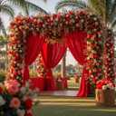 50ft15ft Red Backdrop Curtain for Valentine's Day Wedding Parties, 10 Panels Wrinkle Free 15 FT Long Polyester Photo Backdrop Drapes Back Drop Cloth for Birthday Photography Background