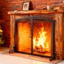 Fire Beauty 2-Pannel Fireplace Screen with Doors, Handcrafted Solid Mesh,Stable Adjustable Fit Fire Spark Guard 35" D x 28" H