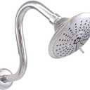 Westbrass CO563-26 5" Round Thin 5-Function Adjustable Spray Shower Head with 8" S-Shaped Wall Mount Shower Arm, Polished Chrome
