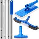 Tioncy 4 Pcs Pool Brushes Kit with 47" Pole Adjustable, 17.5" Pool Brush Head, Hand Scrub Brush & Scouring Sponge Pads with Aluminum Pole for Spa Hot Tub Bathroom Kitchen Home Tiles Walls Floors