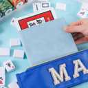 AmazingSpark Mahjong Card Sleeve, 11.25 x 7 Inches Large Folio Holder with Elegant Floral Print Lining for Mahjong Scorecard Cards Protective Cover Mahjongg Accessories (Blue)
