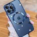 Blue Magnetic Glossy iPhone 15 Pro Case with Full Camera & Screen Protector