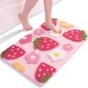 Anybar Pink Bathroom Rugs Cute Strawberry Flower Bath Mat Bathroom Accessories, Funny Colorful Non Slip Floor Bath Rug Machine Washable Bathmat Soft Microfiber Carpet for Shower, Bathtub (18x25 inch)