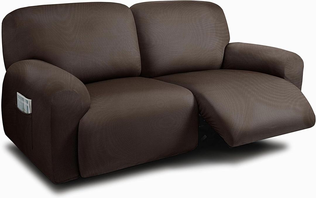 ULTICOR Extra Wide 75" - 100", Reclining 2 Seater Sofa, Extra Wide Reclining Love Seat Slipcover, 6-Piece Yarn Fabric, Reclining Sofa Covers, Thick, Soft, Washable (Chocolate)