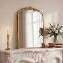 Vintage Mirror, 30" X 19" Gold Arched Antique Baroque Mirror
