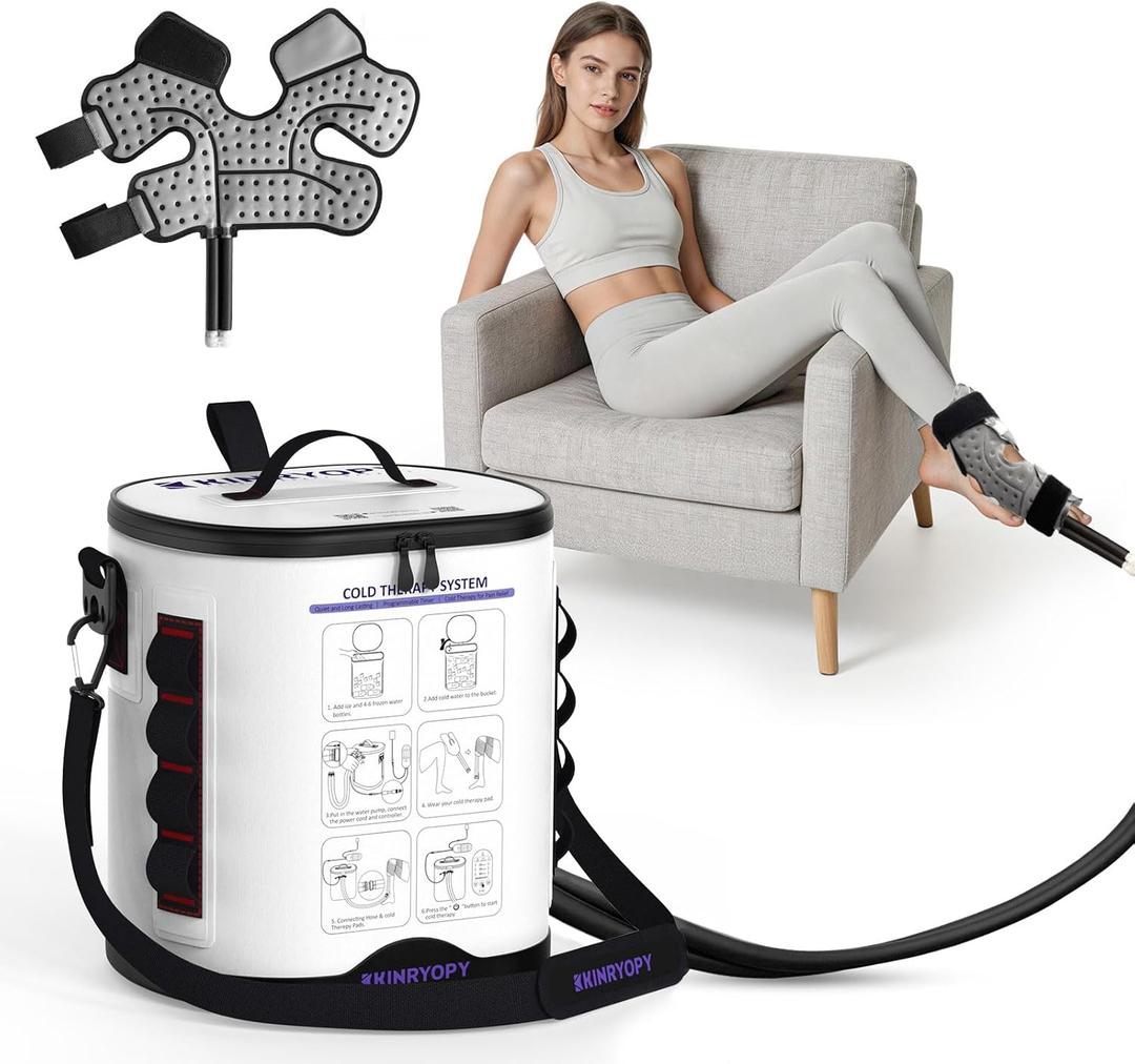 Cold Therapy Machine with Programmable Timer, Portable Ice Machine for Ankle After Surgery, Ankle Replacement Recovery System, Cryotherapy Pain Relief w/Compression Pad