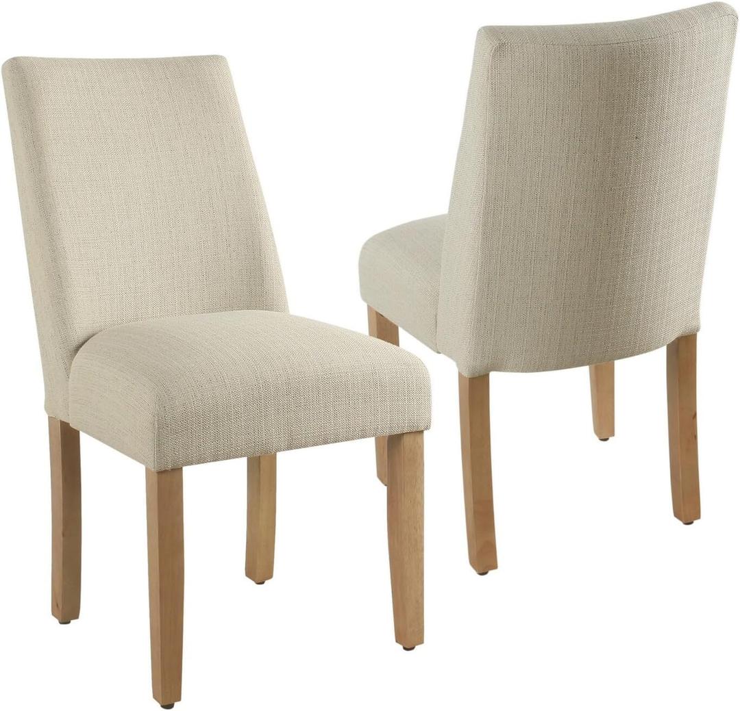 Fabric Upholstered Wooden Dining Chair, Angled Curved Backrest, Beige