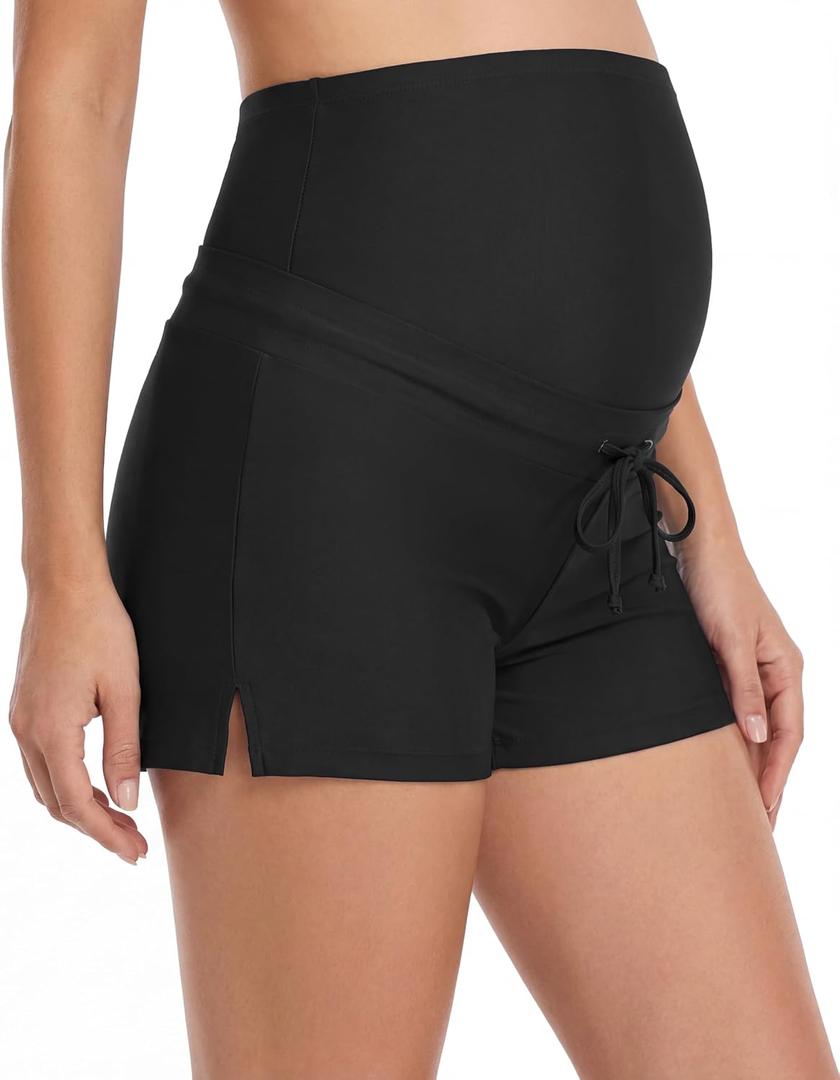 Foucome Maternity Swim Shorts Over The Belly Pregnancy Bathing Suit Bottoms Swimsuit Shorts with Liner Black XXL