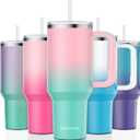 Stainless Steel 40 oz Tumbler with Handle, Insulated Travel Mug, Leak-Proof Lid, Vacuum Cup for Men & Women - Bubble Gum