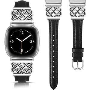 TOYOUTHS Celtic Knot Leather Band Compatible with Fitbit Versa 4/Versa 3/Fitbit Sense 2/Sense Band Women, Slim Dressy Thin Fashion Designer Premium Leather Strap for Versa 3 4 Sense 2 Smartwatch