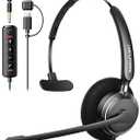 Rownfusny USB Headset with Microphone for PC, Computer Headset with Microphone Noise Canceling Mic for Laptop Call Center Wired Headset with Mic for Work Zoom Skype Teams from Office Home (Black)