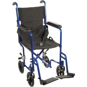Drive Medical Deluxe Lightweight Aluminum Transport Wheelchair, Blue, 17"