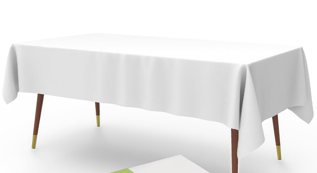 Pureegg Plastic Table Cloth Disposable 1 Pack, 60 x 100 Inch Table Cloths, Party, Picnic, Wedding, Decorative Tablecloths, Rectangle, White Plastic Cover, Leakproof & Sturdy, White