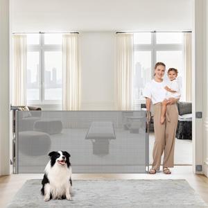 75-Inch Wide Retractable Baby Gates No Drilling, Retractable Pet Gate Extra Wide Baby Gate for Stairs No Drilling Dog Gate Retractable Indoor Stair Gate for Kids and Pets, Indoor & Outdoor, Gray (75" No-Drill)