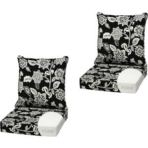 Arden Outdoor Foam Deep Seat Cushion (2-Pack), 22x24, Premium High-Density Foam, Never Flattens, Weather-Proof for Patio Chair Sofa Couch, Ashland Black Jacobean