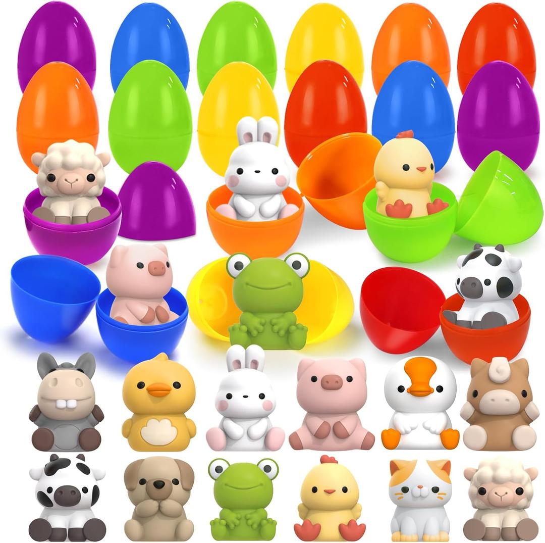 Prefilled Easter Eggs with Finger Puppets for Easter Basket Stuffers Fillers, Easter Egg Hunt, Easter Party Favors Supplies, Easter Gifts for kids toddlers, Easter Classroom Prizes Reward, 12pack