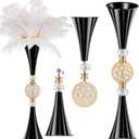 VIJIV Black Crystal Flower Vases for Centerpieces Tables - Tall Trumpet Vase for Bouquet Decorative, Dining Table Dcor Flower Stand with Ribbed Texture for Events, Bridal Showers & Boho Weddings (Tall-23.6IN)