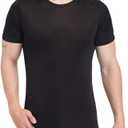 Mens Silk T Shirt Soft Undershirt Summer Comfort Breathable Tee Workout Top Casual Sleep Wear No Shrink,Great Gift (Black, XXL)