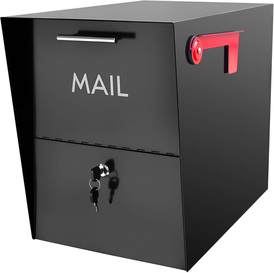 XL Post-Mount Mailbox, Weather Resistant, Large Outdoor Mailboxes, Galvanized Steel Heavy Duty Mailbox, Easy to Install, Flag Included, Anti-Theft Locking Mailbox with 2 Keys